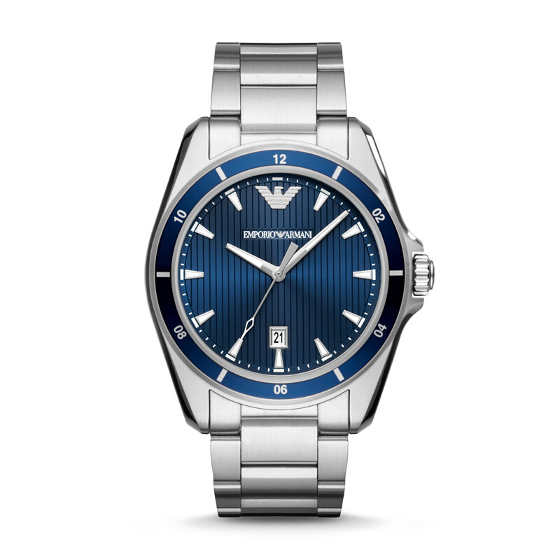 阿玛尼 Emporio Armani 时尚钢带男手表 复古潮流蓝表盘石英手表 AR11100 深蓝色