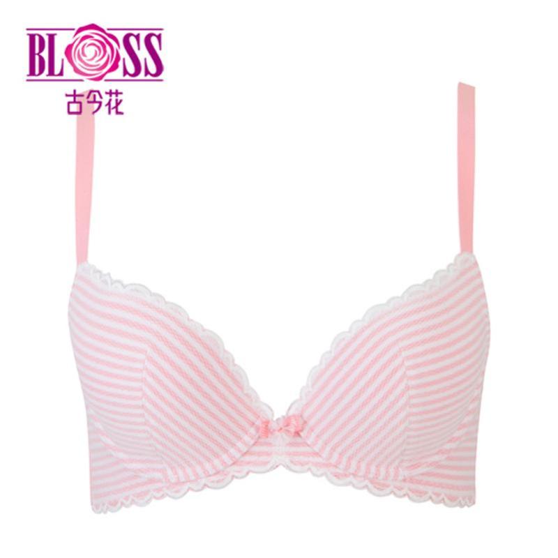 BLOSS/古今花小胸光面3/4薄款条纹蕾丝聚拢少女文胸罩内衣女0GS63 80B 果粉