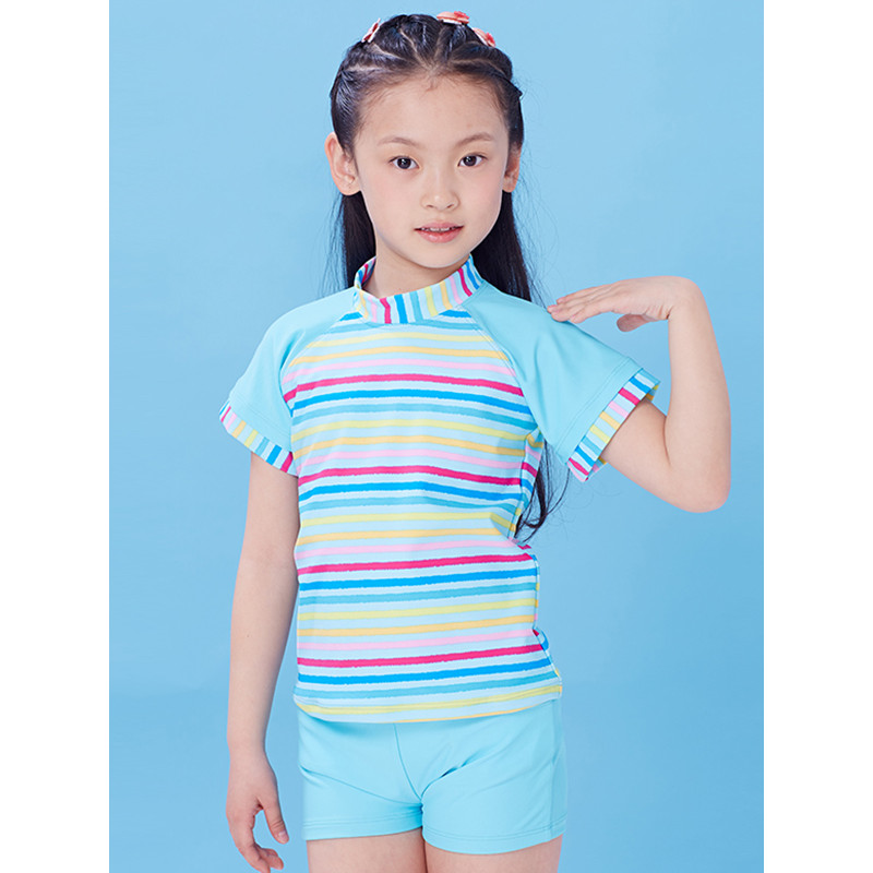 heatwave热浪新款可爱舒适分体平角裤儿童游泳衣两件套女孩30231 XL 蓝色