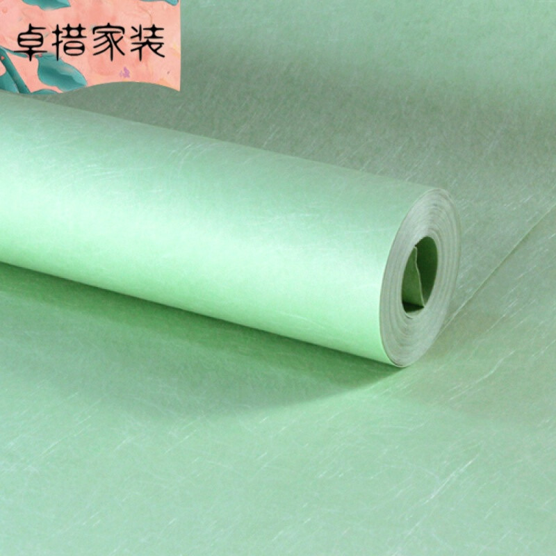 百搭卧室无纺布美式墙纸简约现代素色蚕丝客厅背景书房纯色壁纸复古绿021仅墙纸 草绿色019