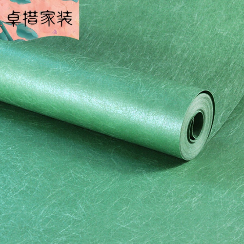 百搭卧室无纺布美式墙纸简约现代素色蚕丝客厅背景书房纯色壁纸复古绿021仅墙纸 复古绿021