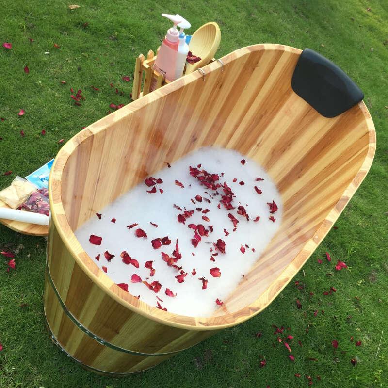 加厚美容院泡澡木桶沐浴桶实木质洗澡桶桑拿浴盆家用浴缸_2 升级款碳化120长60宽65高