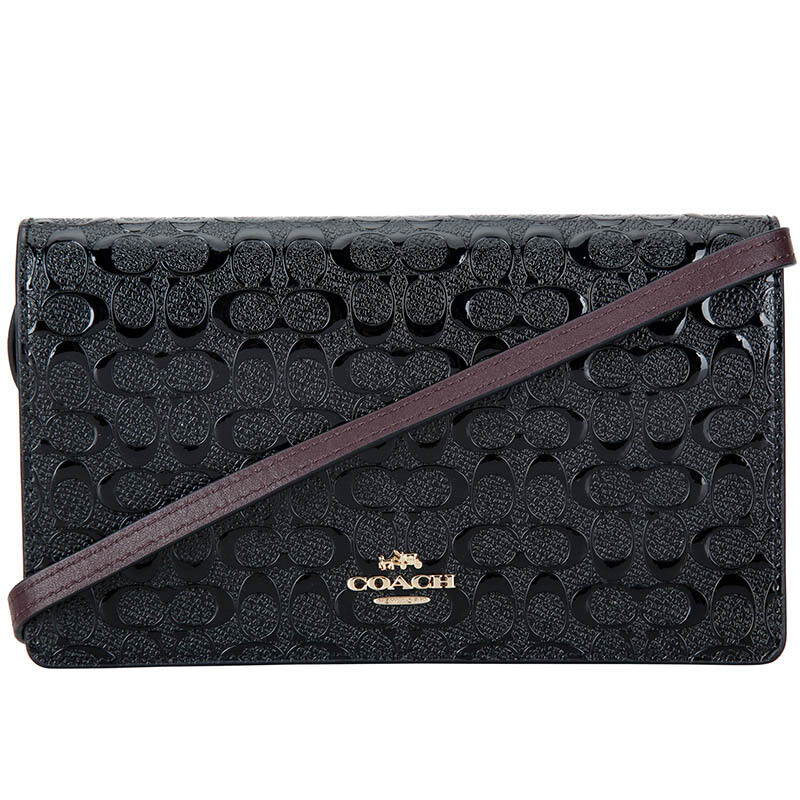 COACH 蔻驰 奢侈品 女士黑色漆皮手拿肩背斜挎两用包 F15620IMC1A