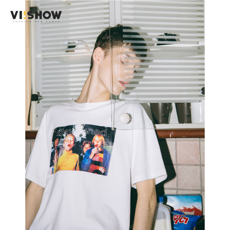 VIISHOW2018男装新款短袖T恤男士圆领印花半袖夏季情侣体恤潮流72 190/XXXL 白色