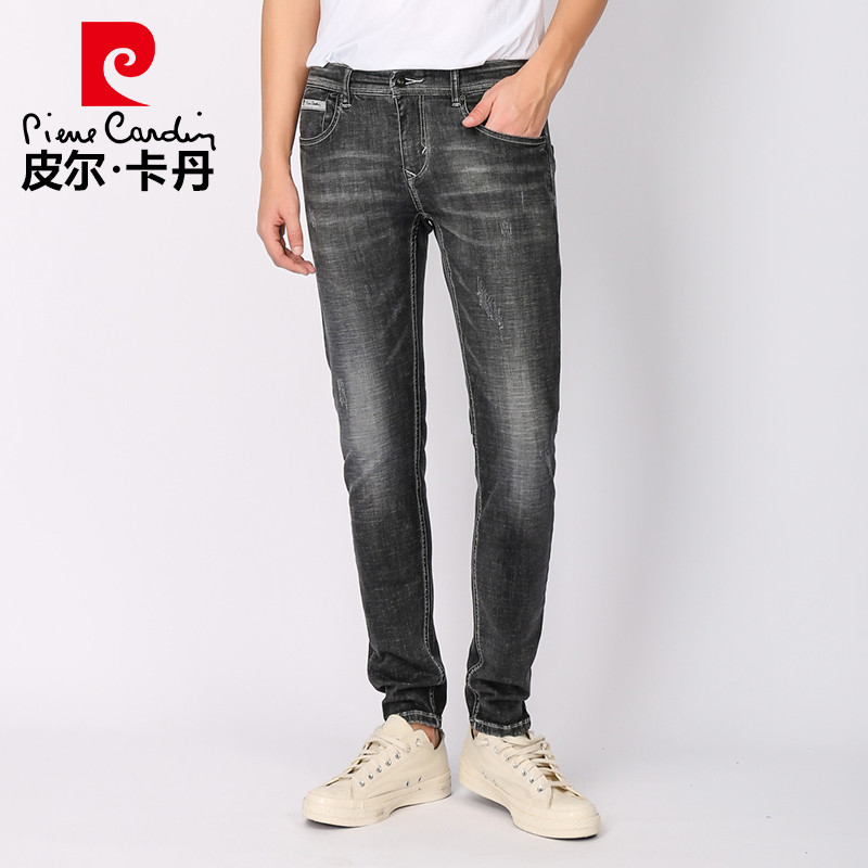 皮尔卡丹（pierre cardin）0800-203813 2018春夏新品男装水洗磨白时尚修身弹力舒适小脚牛仔裤 30(2尺3) 黑色