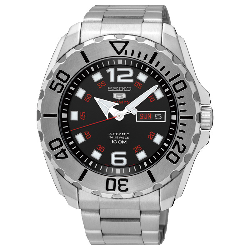 精工（SEIKO）手表 精工5号原装进口自动机械表商务休闲水鬼运动户外夜光双历功能计时男表黑盘钢带 SRPB33J1 SRPB33J1