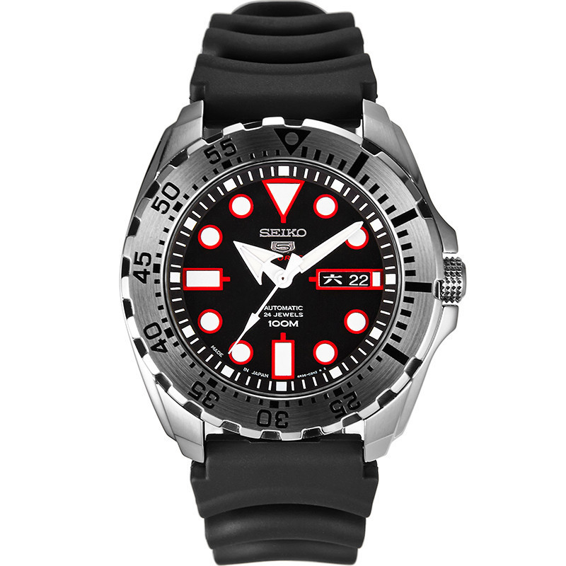 精工( SEIKO) 手表 精工5号系列智慧夜光防水运动双历自动机械男士腕表 黑色树脂表带 SRP601J1 SRP601J1