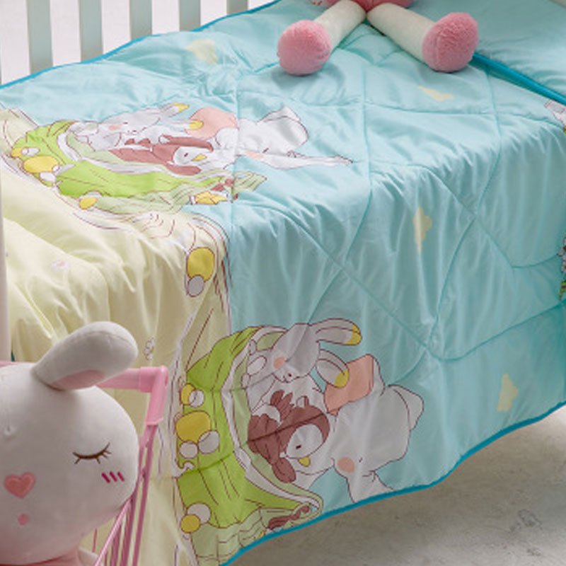 儿童空调被幼儿园午睡夏凉被小猪卡通小被子1.2m夏季120x150可爱清新盖被多色 1.2x1.5夏被+同款被套+枕芯+枕套被 小象