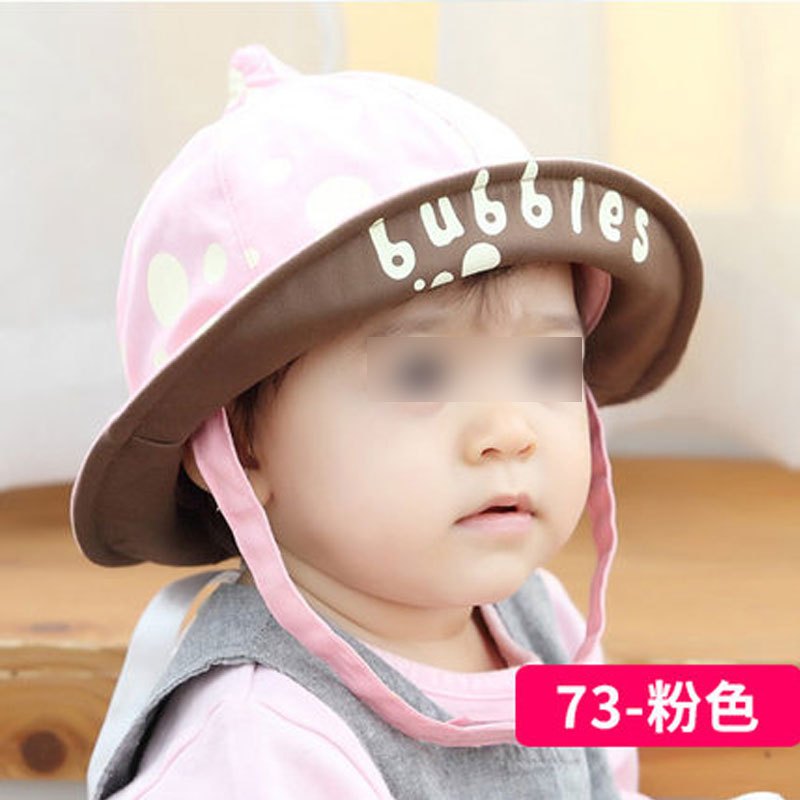 婴儿渔夫帽春季秋季0-3岁儿童遮阳帽夏季薄款男童女童太阳帽棉质宝宝盆帽可爱卡通清新帽子 1-3岁 073粉色