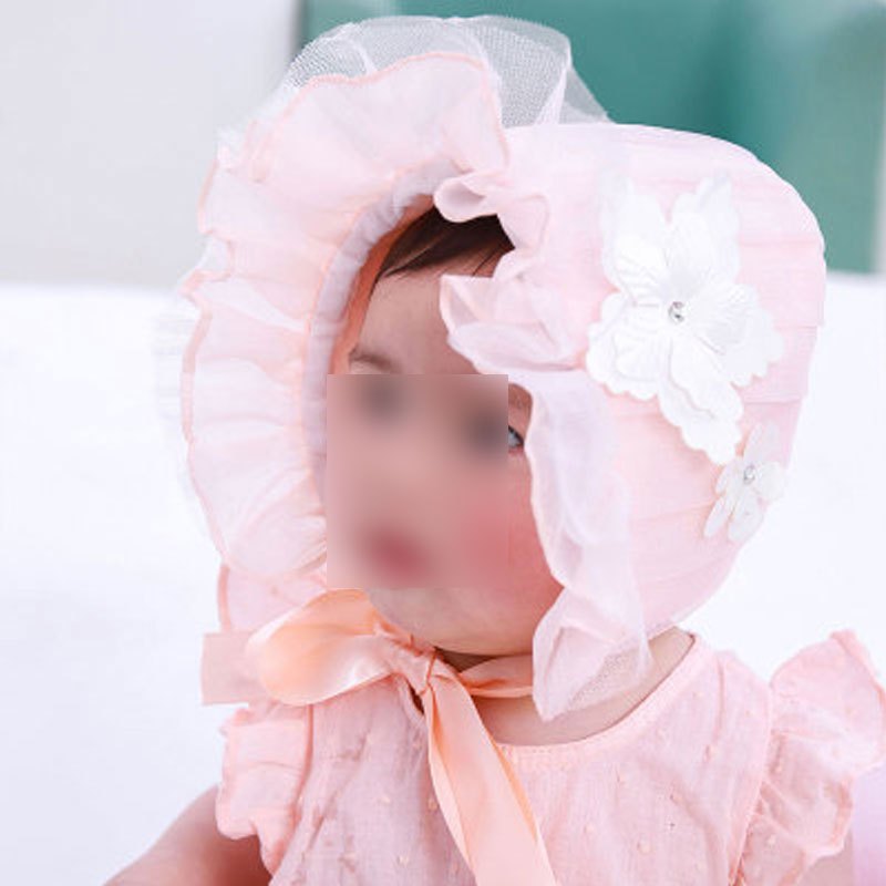 春夏婴儿蕾丝花边宫廷婴儿帽夏季小公主镂空遮阳帽儿童盆帽太阳帽棉质女宝宝可爱帽子 3-24个月 白色大花帽