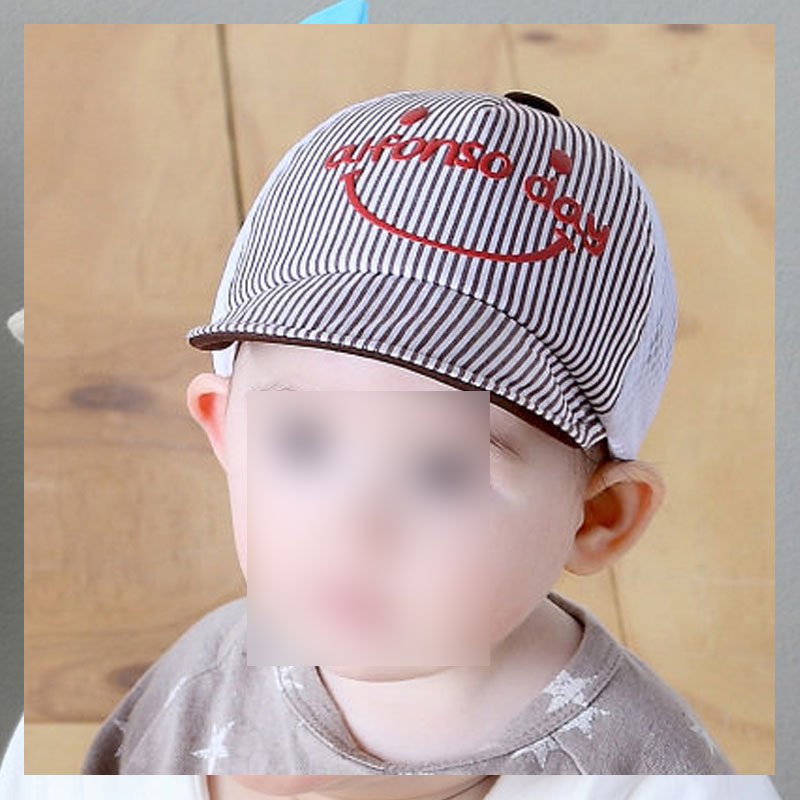 婴儿帽子6-12个月男女童太阳帽宝宝鸭舌网眼帽遮阳帽1-2岁春夏季可爱萌趣卡通婴幼儿帽子 可调节（42-48cm 咖啡网（Aday）