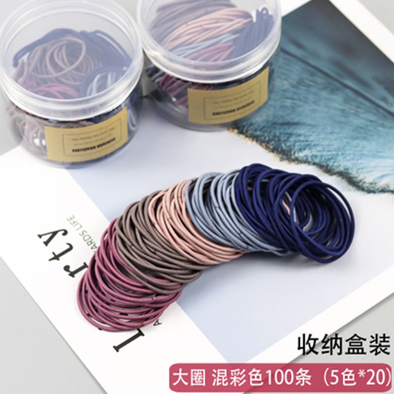 韩版扎刘海辫子头绳小号宝宝皮筋儿童小女孩小圈扎头发发圈皮套发绳发饰简约小清新婴童头饰 盒装大圈混色100条（5色*20）