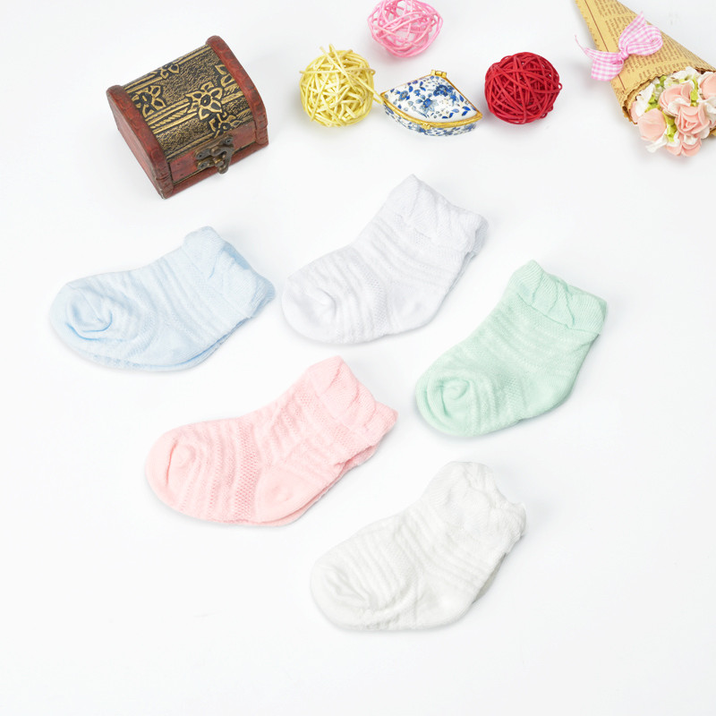 5双装夏季薄款网眼透气宝宝袜子0-1-3-5-8岁男女小孩纯棉短袜子 0-1岁 5双装松口女宝款