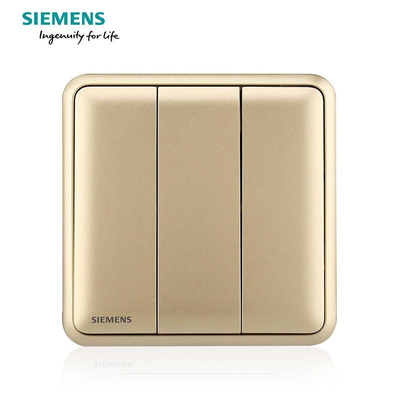 西门子（SIEMENS）皓睿砂釉金86型家用开关电源插座五孔USB一开带16A空调墙壁 三开单控 皓睿砂釉金系列