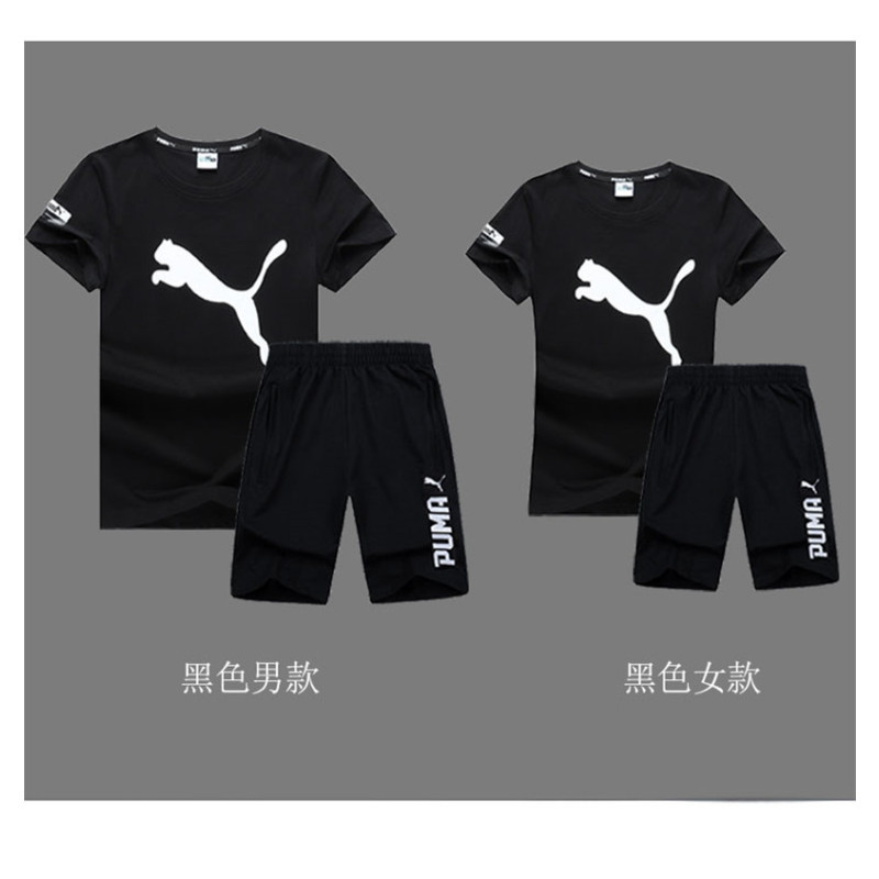 Puma彪马女套装新款休闲短袖T恤宽松运动短裤五分裤8863 4XL-男 黑色