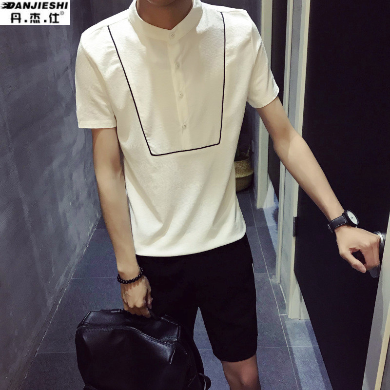 丹杰仕套装男士2018夏季新款短袖短裤中学生韩版潮流休闲帅气t恤两件套 2XL 8228白色