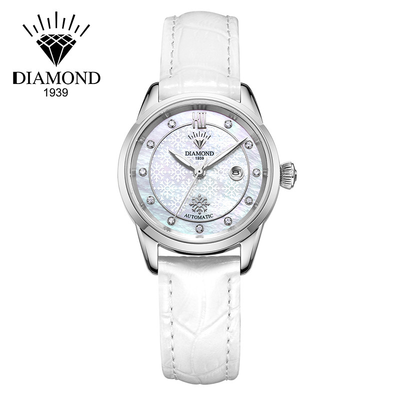上海钻石牌(DIAMOND)手表 手表女 自动机械女 时尚优雅 镶钻贝母3180钢带皮带女表