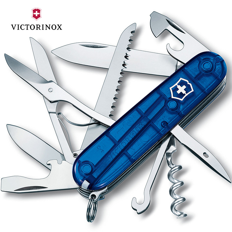 Victorinox维氏瑞士军刀 原装进口91MM 蓝透明猎人 1.3713.T2 不锈钢多功能刀瑞士刀专柜正版