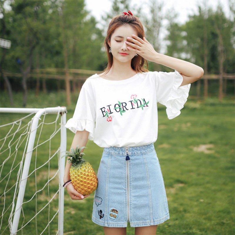 嗨Girl女装2018夏季新款女士T恤韩版短袖T恤女士上衣女装 L(105-115斤) 白色