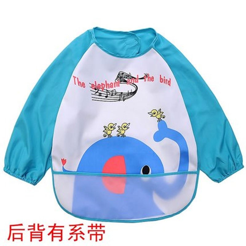 反穿衣宝宝围裙婴儿吃饭罩衣围兜儿童无袖画画护衣夏季可爱卡通男女宝宝儿童食饭衫 100(100(适合0-3岁后背系带)) 蓝象