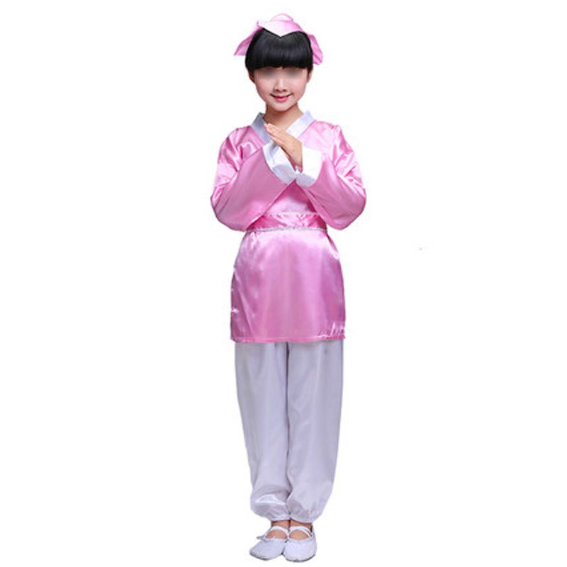 儿童古装幼儿书童汉服三字经男女童演出服弟子规国学服表演服装通用套装小朋友婴童套装 120cm(120cm【建议115-125】) 书童服粉色