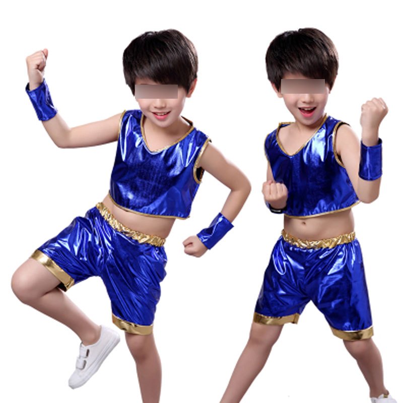 六一儿童现代舞演出服爵士舞幼儿园亮片表演服男女孩舞蹈服装可爱萌趣亮色儿童舞蹈表演服 100cm 蓝色