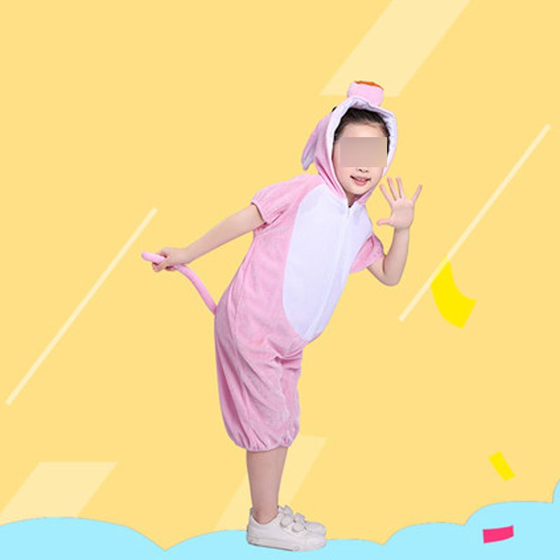 儿童动物演出服装幼儿园六一表演服青蛙狮子老虎兔鸡大灰狼男女宝宝可爱卡通萌趣创意表演服 110cm 短袖粉猪