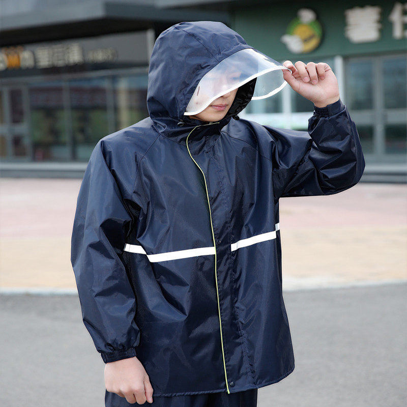 韩版雨衣雨裤套装女单人分体雨衣超强加厚防水男徒步成人雨衣套装_2 男款藏青色双胶双层