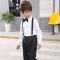 六一幼儿童节演出服背带裤诗歌朗诵幼儿园小朋友大合唱团表演服装男通用套装简约婴童套装 130cm 枚红色短款