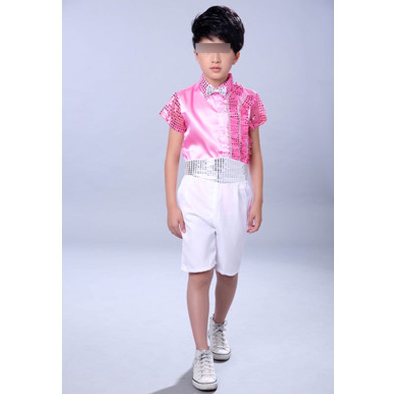 六一儿童合唱服中小学生大合唱表演服装女童亮片公主裙蓬蓬裙创意可爱男孩女孩舞台表演服装 130cm 粉红色男