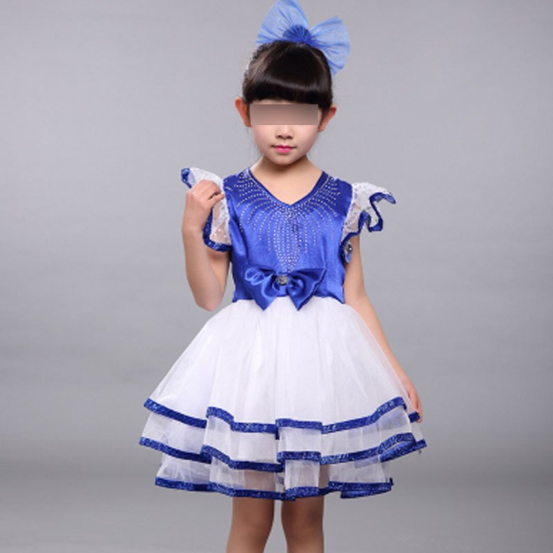 六一儿童合唱服中小学生大合唱表演服装女童亮片公主裙蓬蓬裙创意可爱男孩女孩舞台表演服装 100cm 宝篮色女