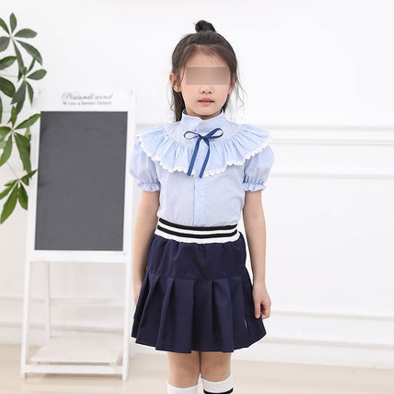 儿童演出服表演服男童女童两件套上衣衬衫短期短裤夏季套装六一儿童节演出服装婴童套装 130cm 女款