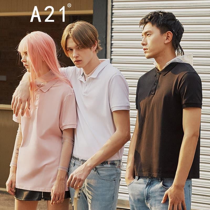 A21以纯线上品牌2018夏季新品男装翻领POLO衫男修身短袖男4821332002_1 180/92A/XL 黑色