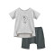 婴姿坊男童夏季圆领短袖字母细小条纹短袖五分裤两件套 90cm 深灰