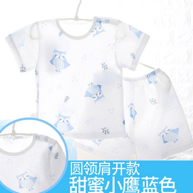 宝宝短袖家居服内衣套装男童儿童睡衣女童薄款婴儿空调服夏季通用简约小清新婴童小朋友套装 80cm C401甜蜜小鹰蓝