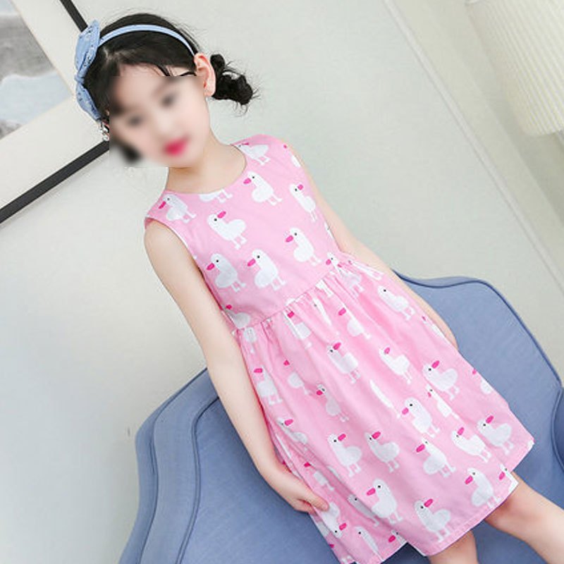 女童连衣裙夏季韩版中大儿童布裙小孩洋气露肩裙子简约小清新婴童裙子小朋友无袖连衣裙 130cm(130码建议身高125cm左右) C款小鸭子粉色