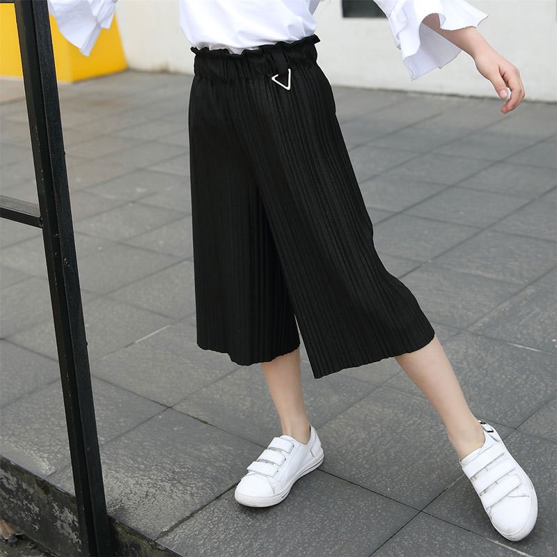 女童裤子夏季儿童夏装韩版七分裤休闲裤中大童阔腿裤简约小清新婴童裤子小女孩夏装裤子 160cm 黑色
