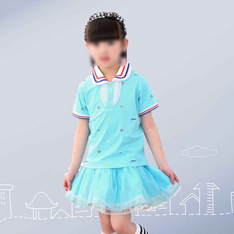 幼儿园小朋友夏装男女童儿童套装短袖夏季中小学演出服通用婴童套装简约小清新小孩套装 100cm(100码建议身高80-90) 女蓝05