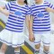 夏季幼儿园园服小学生校服班服短袖学院风男女童运动条纹套装简约学院风条纹男孩子女孩子薄款套装 150cm(150cm【150码】) 男童款