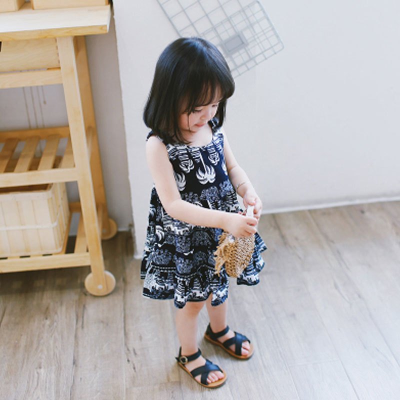 女童连衣裙婴儿裙子碎花儿童裙子宝宝夏装简约小清新婴童裙子小女孩夏天背心夏季连衣裙 80cm 椰树