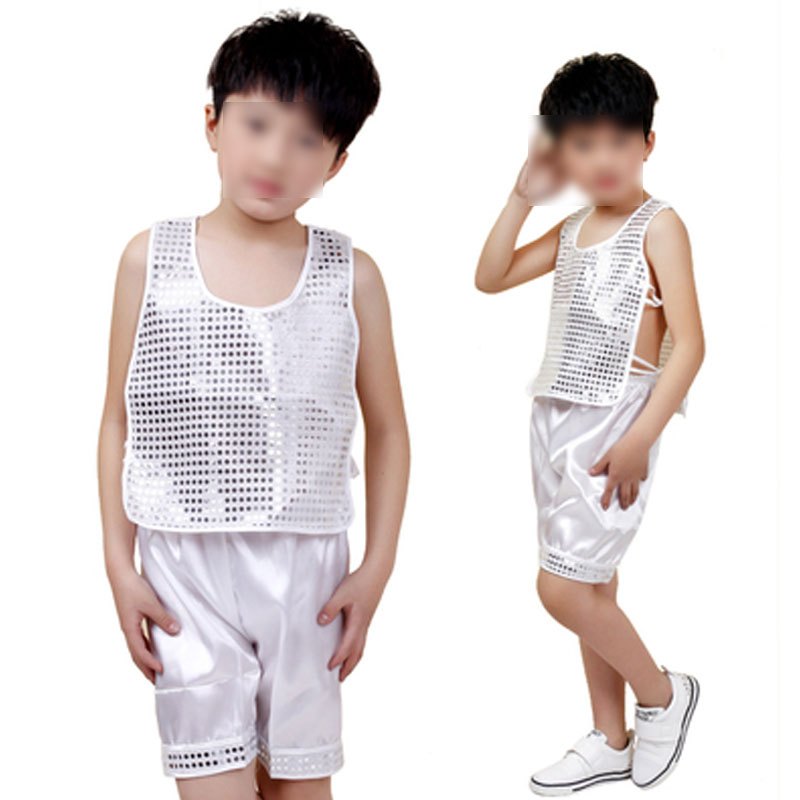 六一儿童节表演服幼儿舞蹈服装男童腰鼓少儿幼儿园女童肚兜演出服通用简约小清新婴童套装 140cm 男童白色