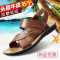 头层牛皮夏季男士凉鞋真皮沙滩鞋透气休闲牛皮青年男土鞋子潮凉拖 10788棕色 39码