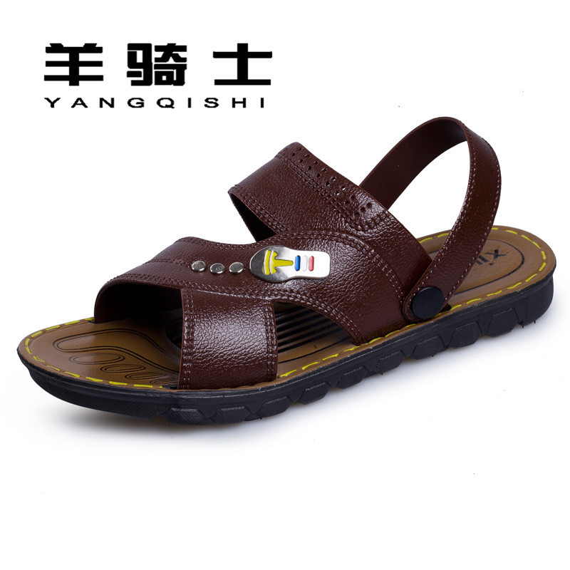 羊骑士2018夏季两用沙滩鞋男凉拖防滑透气皮凉鞋休闲凉拖鞋子男 XL-508全黑 40码