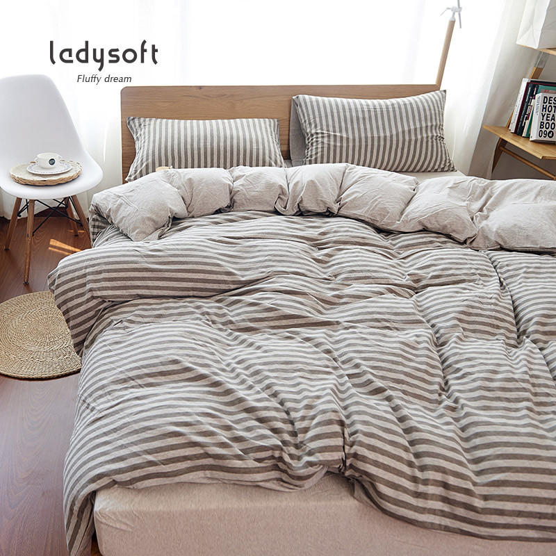 ladysoft御棉堂 针织全棉四件套床单款床上用品套件床品套装其他 中咖中条 床单款1.5/1.8米床通用