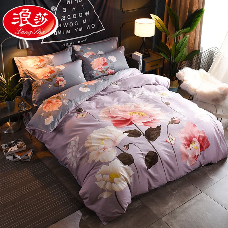 浪莎家纺四件套全棉纯棉床上用品1.8m床网红公主风被套床单4件套1.5米 1.5--1.8米床通用款被套200*230cm 飘摇