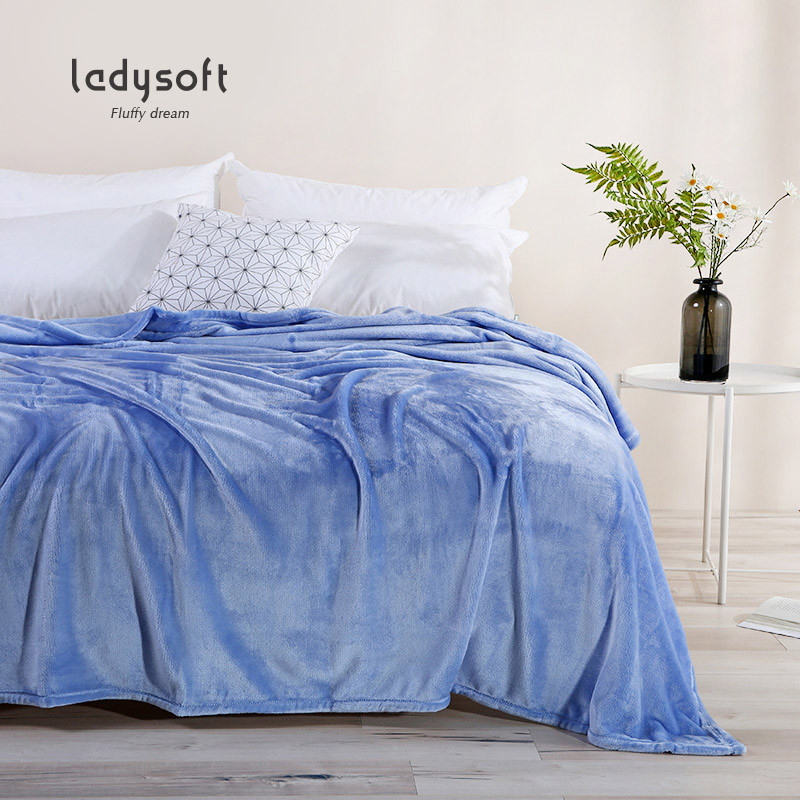 ladysoft御棉堂 法兰绒纯色毛毯双人盖毯午睡毯空调毯春夏盖毯床上用品 1.8*2.0M 天蓝