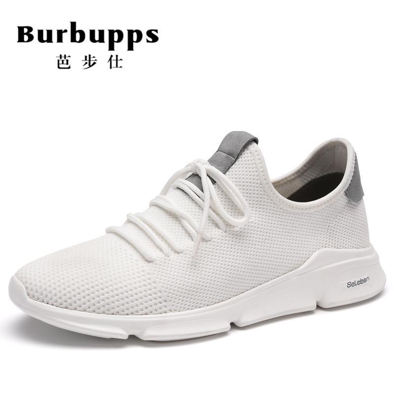 法国品牌burbupps芭步仕夏季男鞋男士小白鞋针织休闲运动鞋网纱透气跑步鞋韩版百搭板鞋潮_1 白色 37码