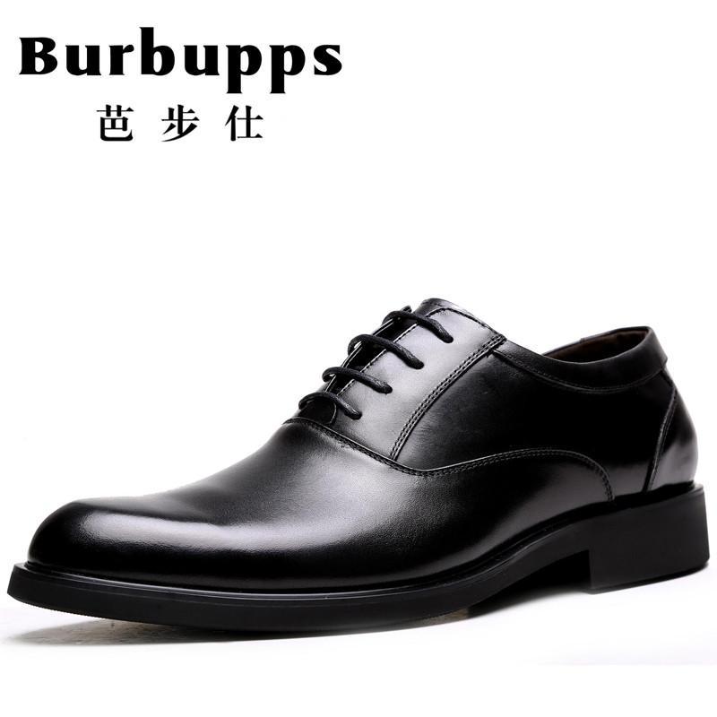 法国品牌Burbupps芭步仕新款春季商务正装皮鞋男真皮尖头英伦系带橡胶底结婚鞋子 黑色 37码