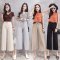 简妮薇阔腿裤女2018夏季新款胖MM加大码高腰显瘦松紧腰休闲裤宽松九分裤女裤 4XL 杏色