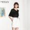 NEELLY/纳俪2018新款夏季雪纺不规则上衣性感修身打底仙气质短袖_1_8 XL 森林绿